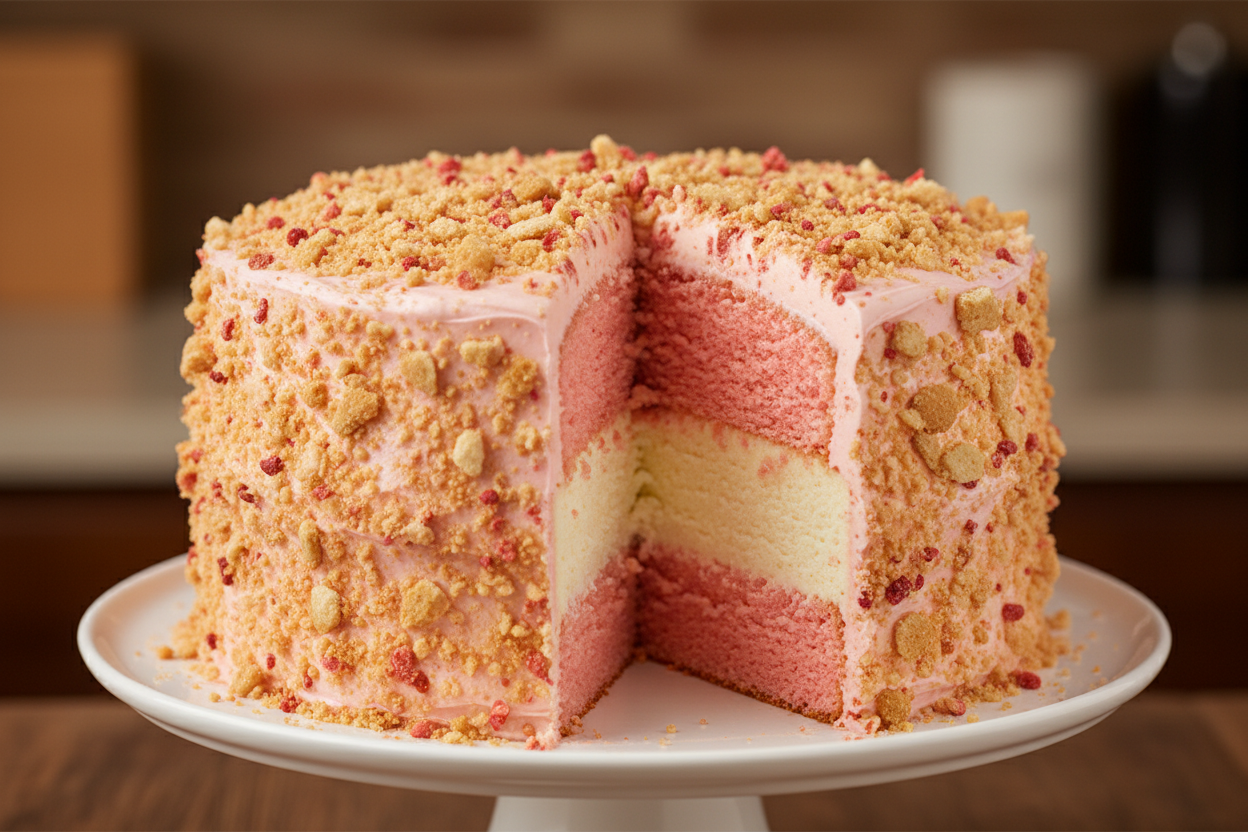 3 layer strawberry crunch with cheese cake center