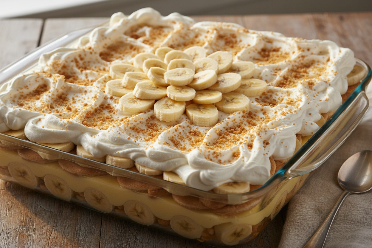 full tray of gourmet banana pudding