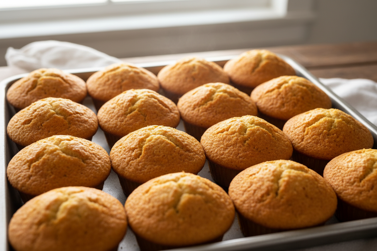 large full tray of cornbread muffins