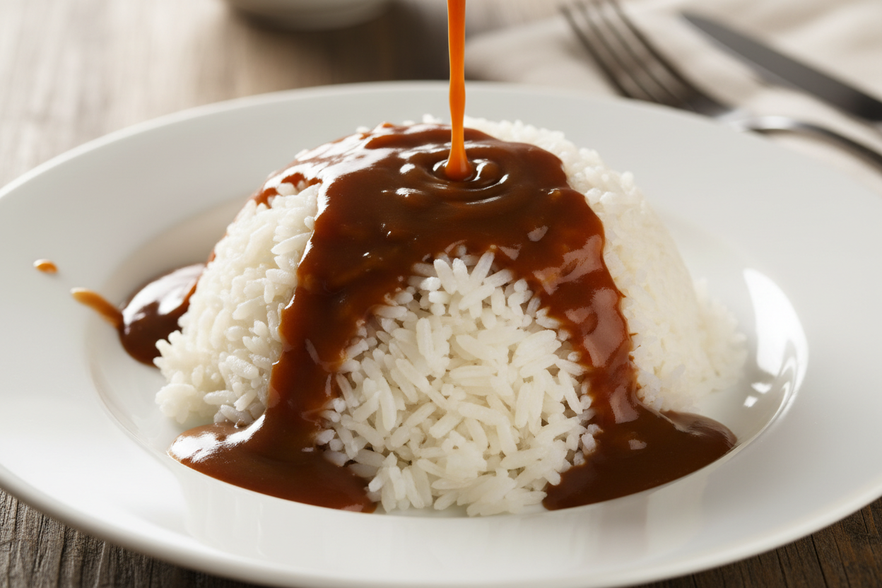 plate of rice and gravy
